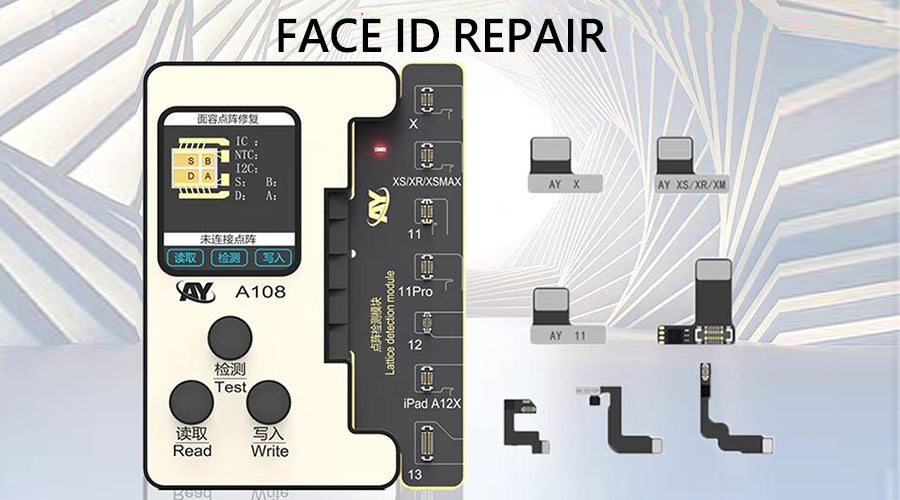 Face ID repair tool kit for iPhone and iPad with test and read functions, connectors shown.