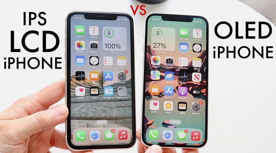 Side-by-side comparison of IPS LCD iPhone vs OLED iPhone screen display quality