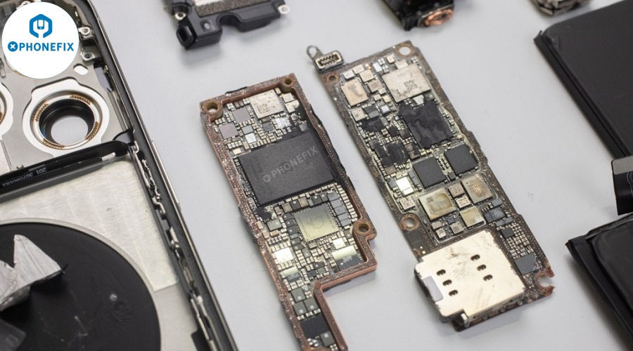 Disassembled smartphone logic boards and components for mobile phone repair