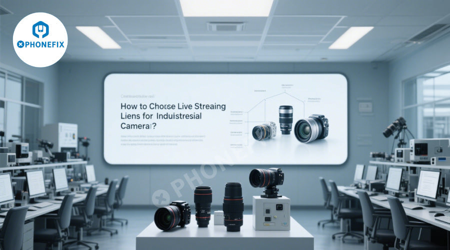 Industrial camera lenses and repair tools displayed in a modern electronics lab classroom