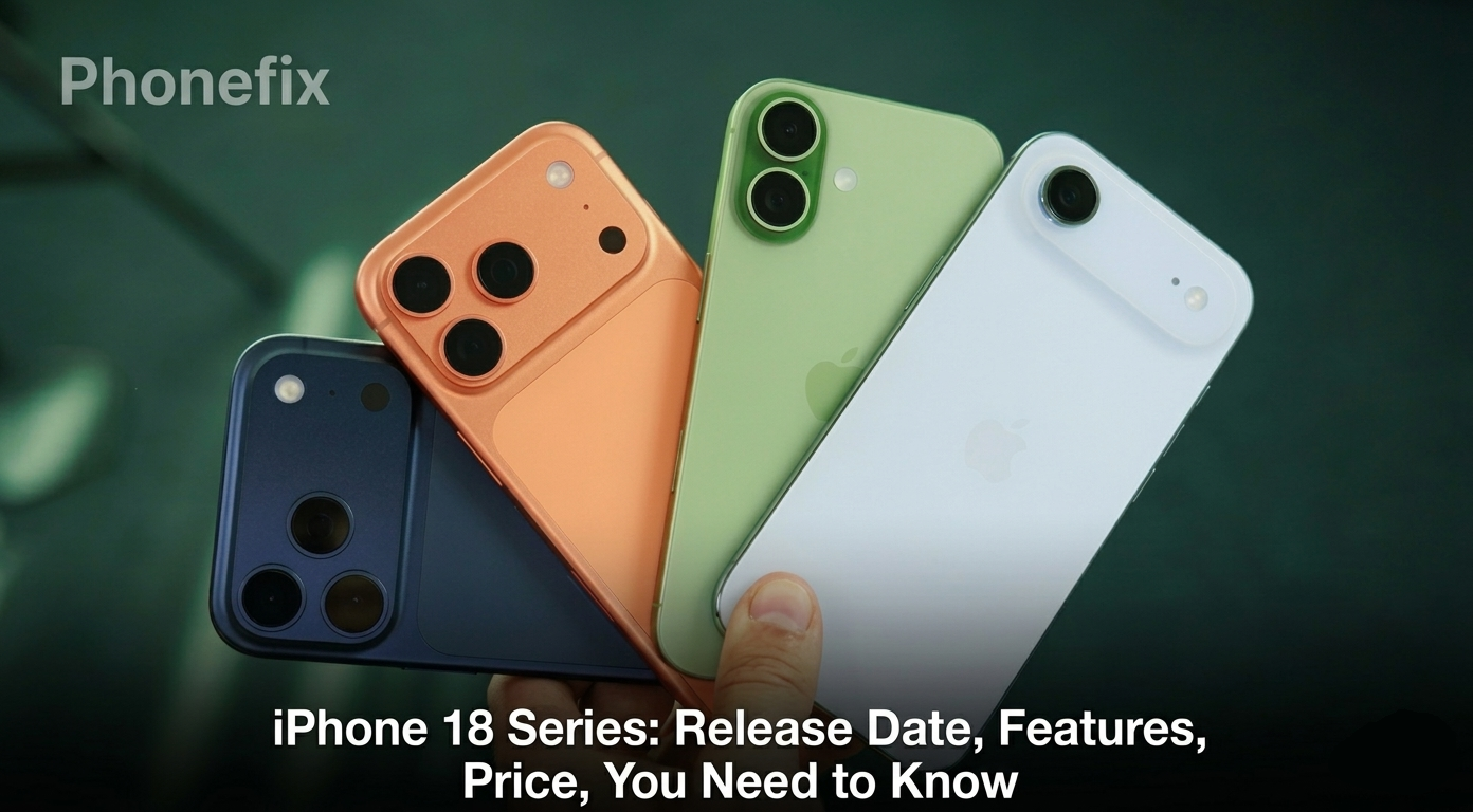 Four colorful iPhones displayed fan-like, highlighting rear camera designs and features.