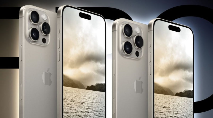 Four silver Apple iPhones with triple camera system displayed upright, reflecting smartphone repair parts