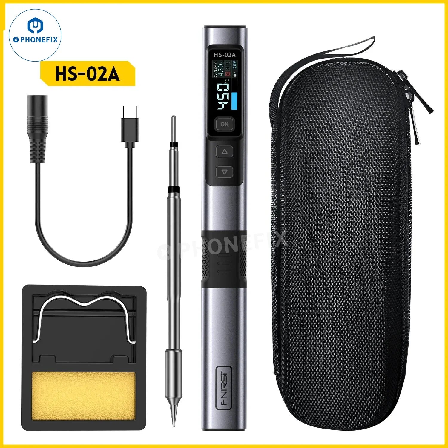 FNIRSI HS-02 100W Soldering Iron Adjustable Constant Temperature - CHINA PHONEFIX SHOP Team