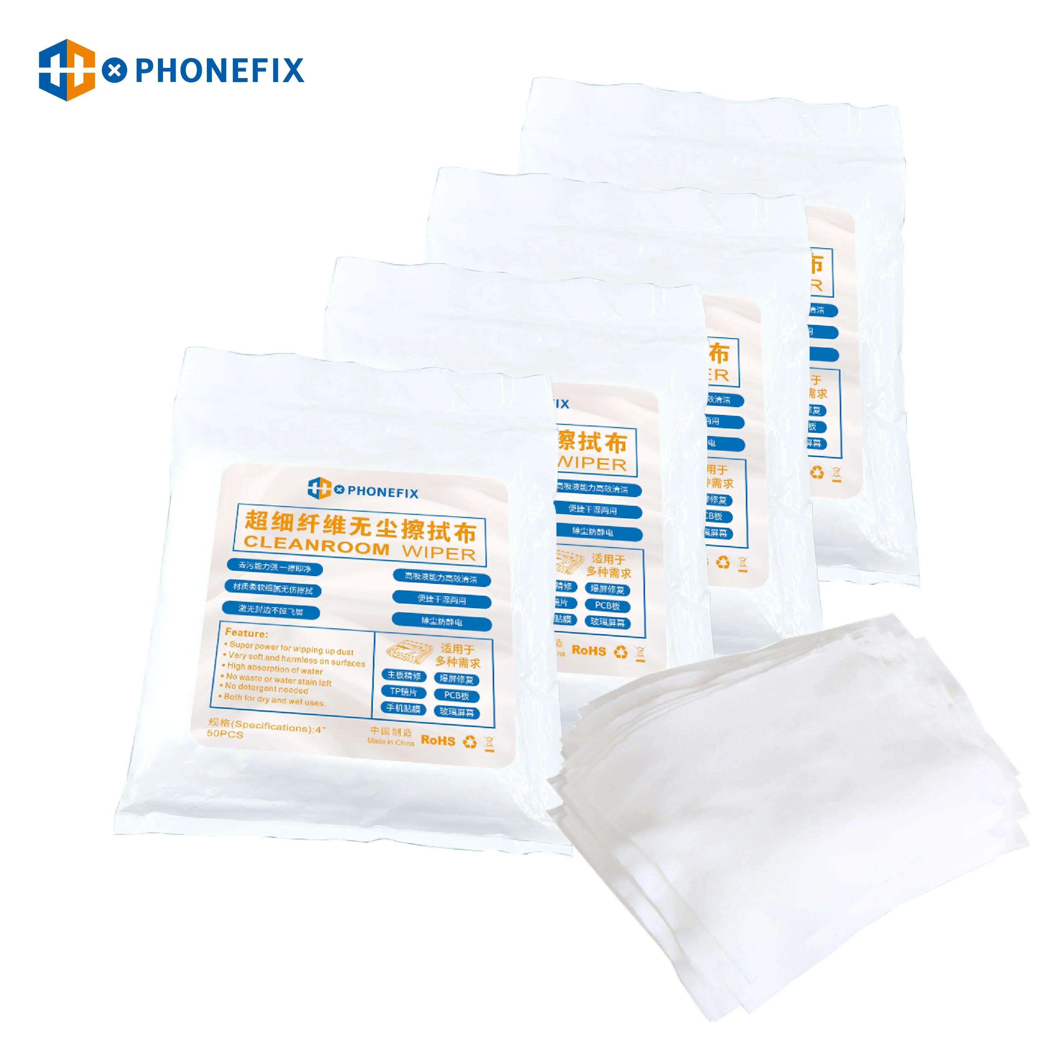 Cleanroom wiper packs for mobile phone repair, lint-free microfiber cloths for dust removal