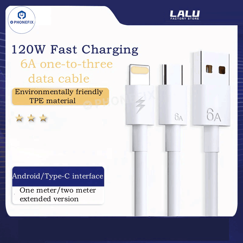 6A Fast Charging Data Cable Micro Type-C Lightning for iPhone Android