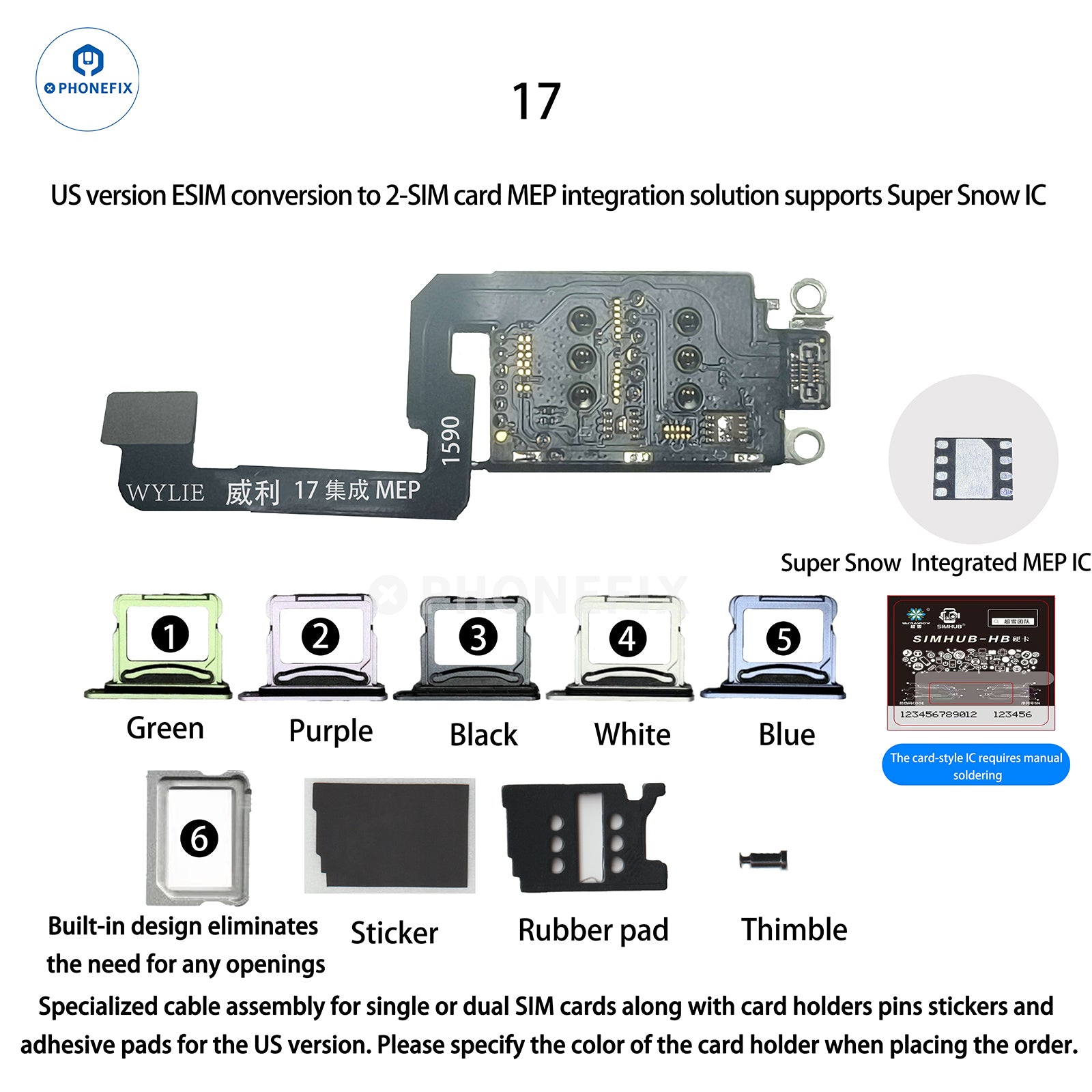 WYLIE iPhone 14-17 eSIM to 2 SIM MEP Kit Supports DB UltraSnow IC