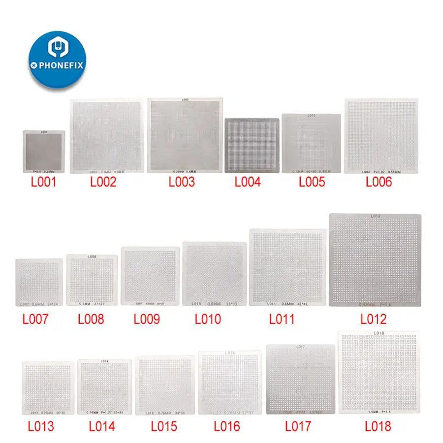 18PCS BGA Reballing Stencil Tools Kit Universal Metal Heating Template - CHINA PHONEFIX