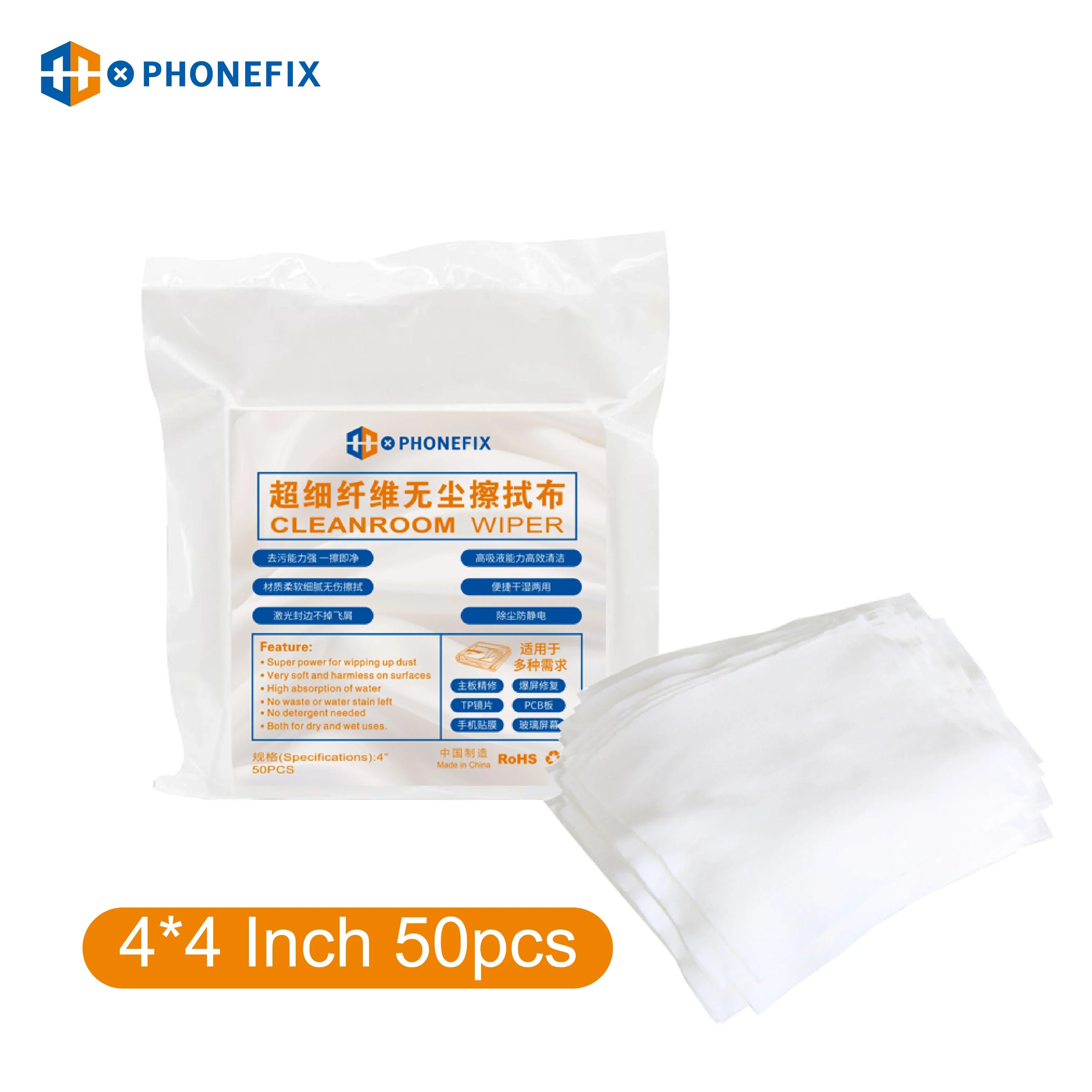 Cleanroom wiper 4x4 inch 50pcs, lint-free microfiber wipes for phone repair and electronics cleaning