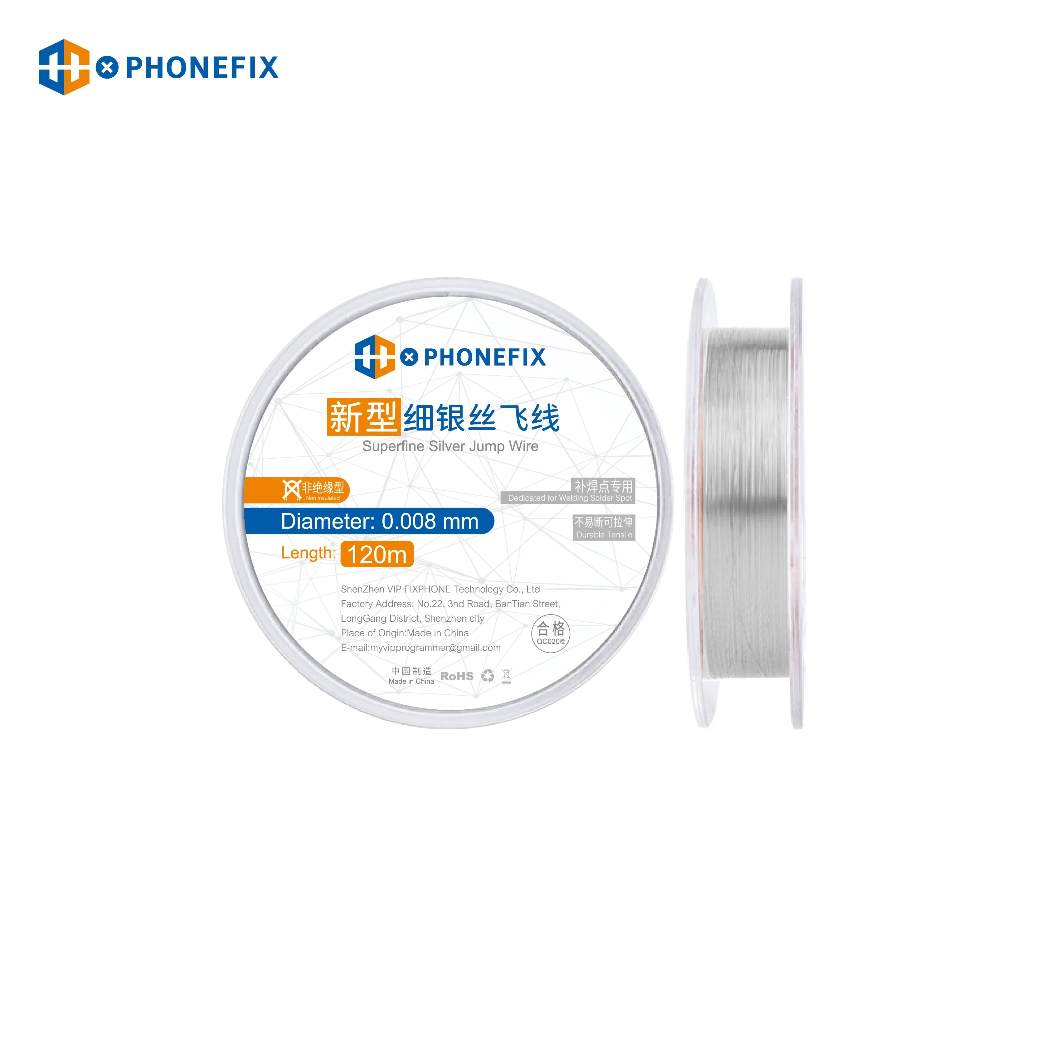 Superfine silver jump wire spool, 0.008mm diameter, 120m length for phone repair.