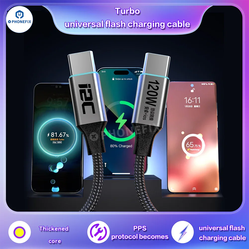 i2C Turbo USB-C Fast Flash Charging Cable for iOS Android Phones