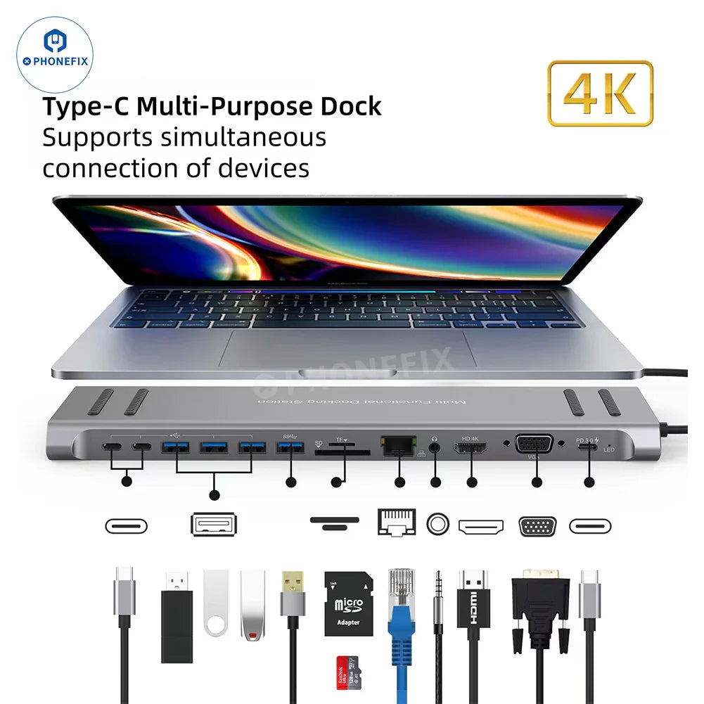 14 In 1 Type-C Docking Station PD Fast Charging For MacBook Laptop