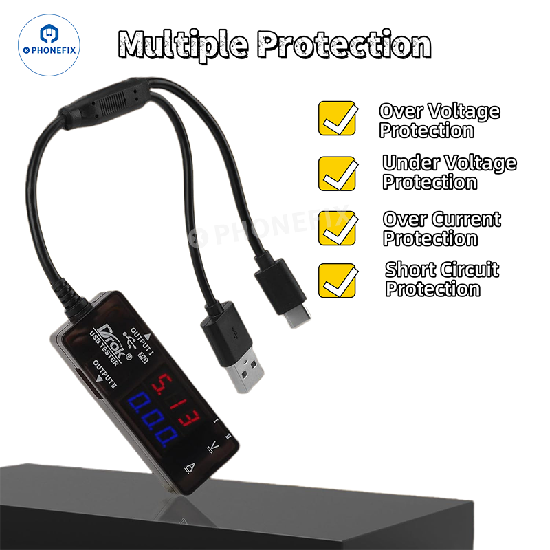 USB-A/USB-C Dual Port Detector Power Meter for Charging Diagnostic