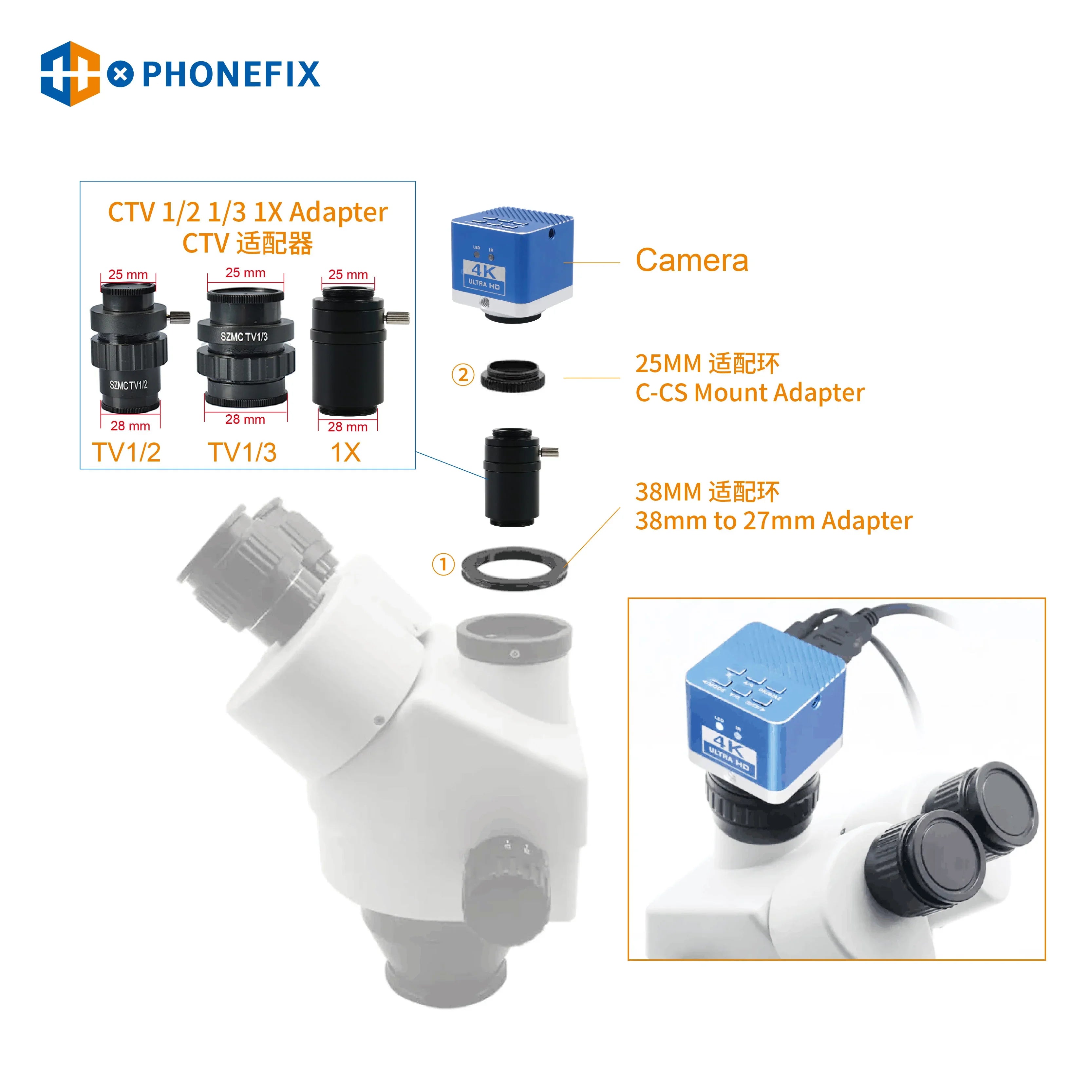 C-Mount Lens 0.35X 0.5X TV1/2 1/3 CTV Adapter For Stereo Microscope - CHINA PHONEFIX SHOP Team