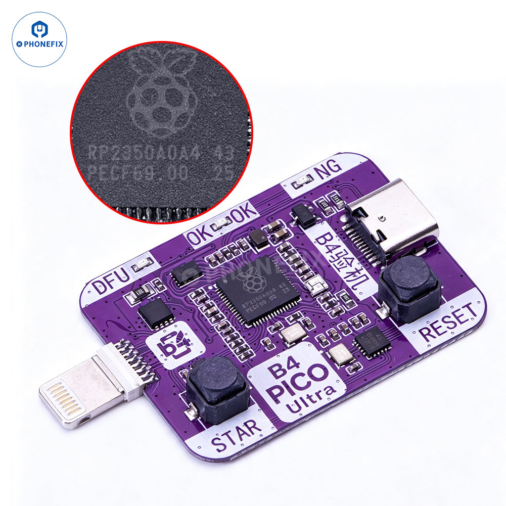 PHONEFIX B4 PICO RP2350A Pwned DFU Tool for iOS A12/A13 passcode erase, used for phone unlocking and data reset.