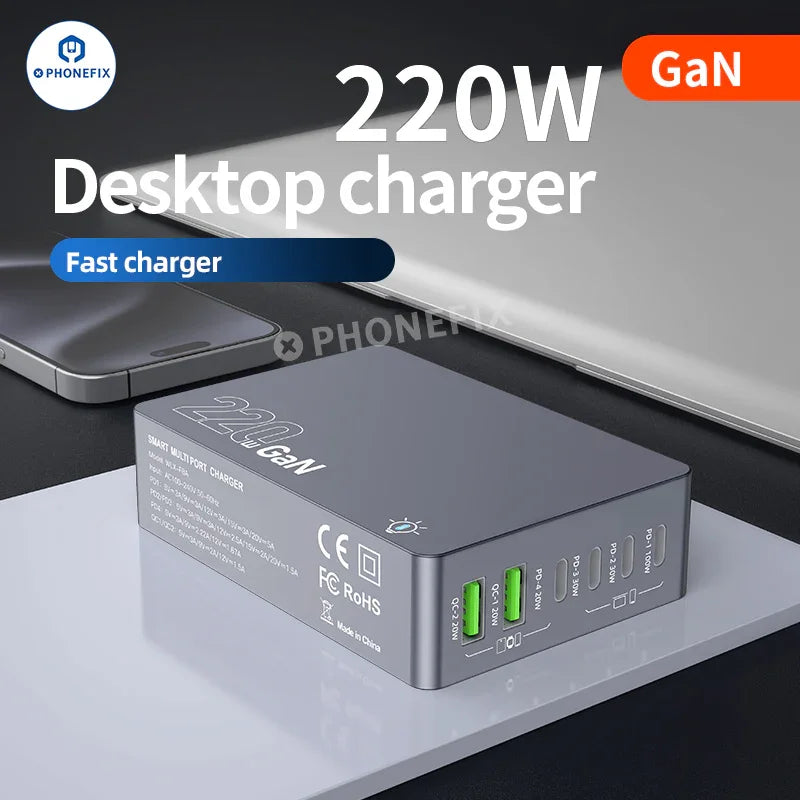 WT-F8A 220W GaN Desktop Smart Charger USB-A Type-C - CHINA PHONEFIX SHOP Team