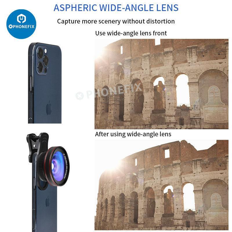 2 In 1 4K HD Wide-angle Macro Lens with LED Lamp for Phone Camera - 2-In-1 Mobile Phone Lens Kit Wide-Angle Macro