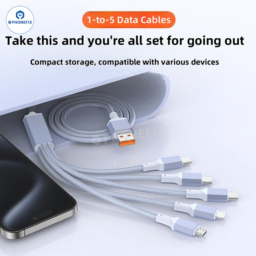 5 in 1 100W Fast Charging Data Cable with USB-C Lightning Micro Port