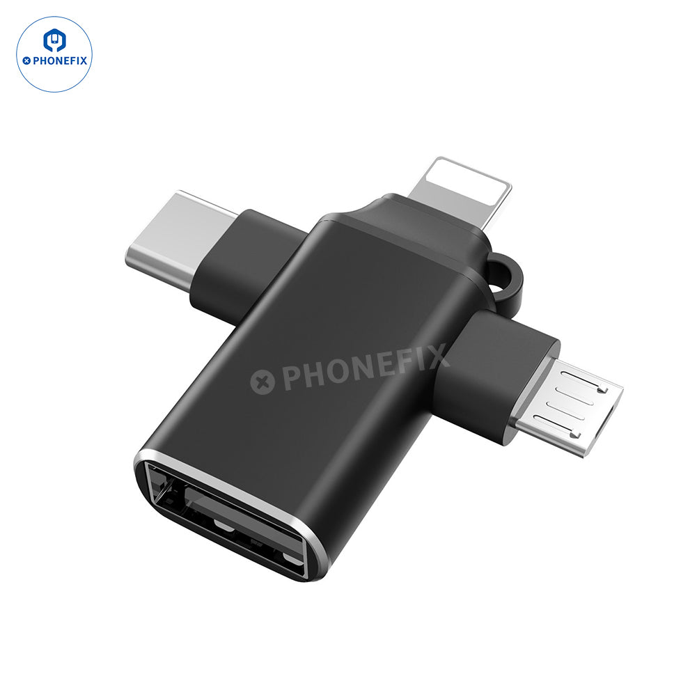 3-in-1 OTG Adapter with Lightning Type-C Micro USB for Phone Pad