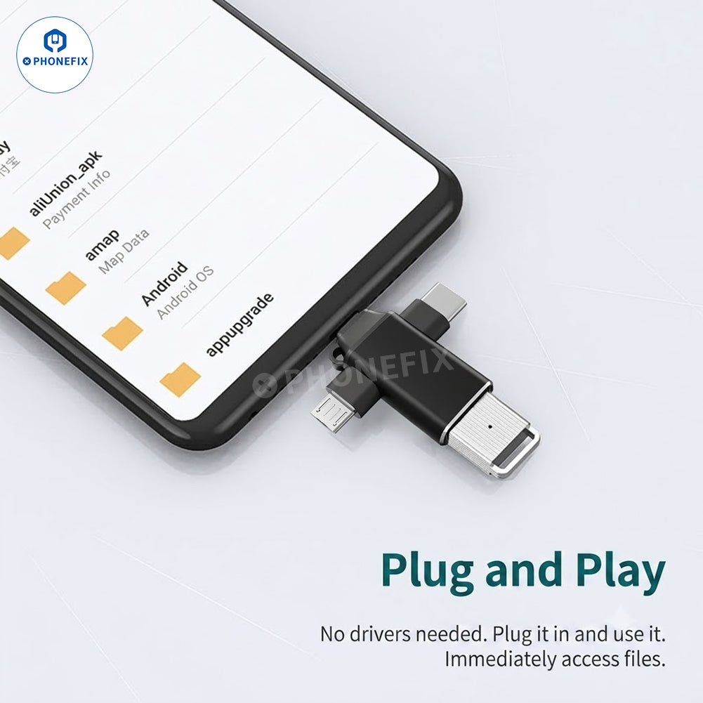 3-in-1 OTG Adapter with Lightning Type-C Micro USB for Phone Pad