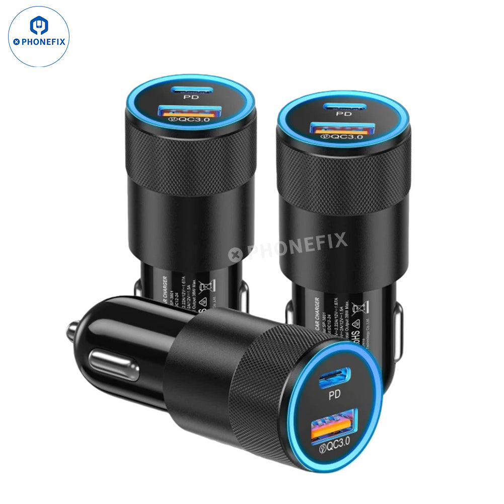 38W QC3.0 Car Charger with Carplay Cable for Mobile Phone
