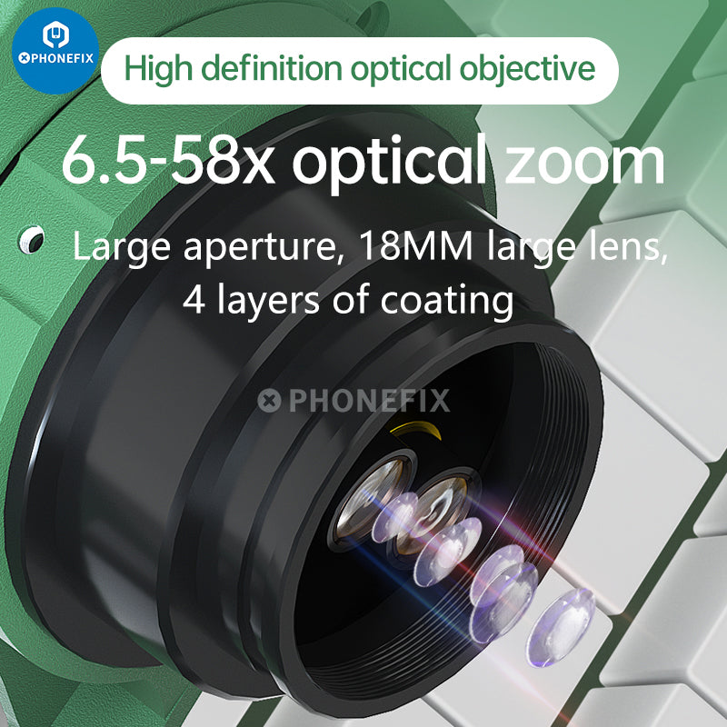 6.5-58X Trinocular Stereo Microscope With HD 4K Camera CTV Lens