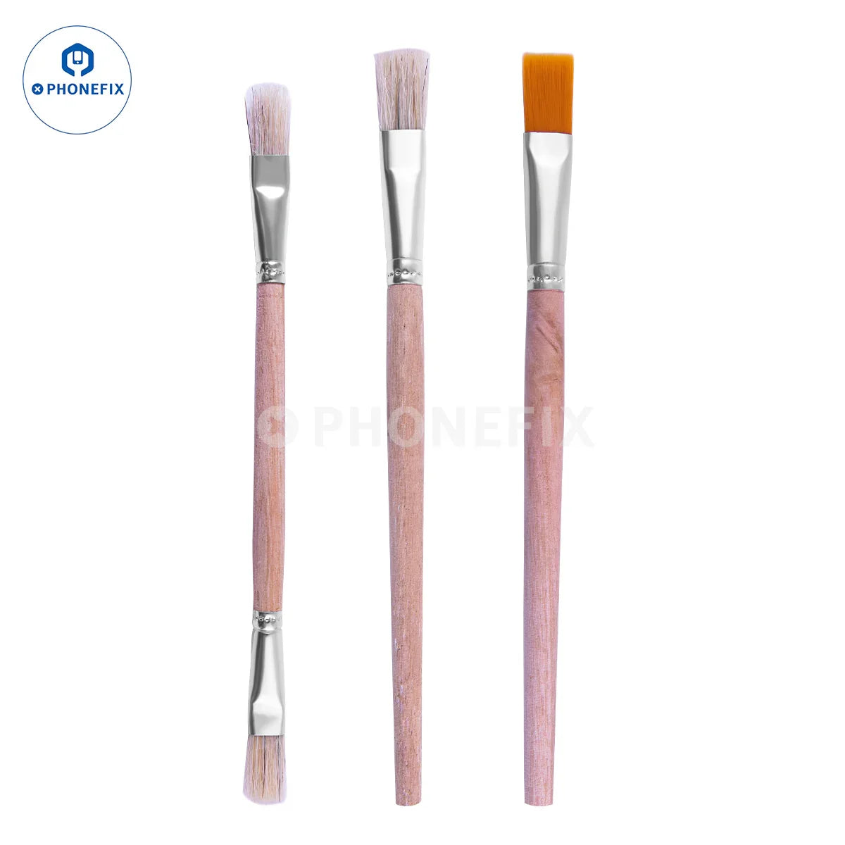 Set of three wooden handle cleaning brushes for mobile phone repair tools kit