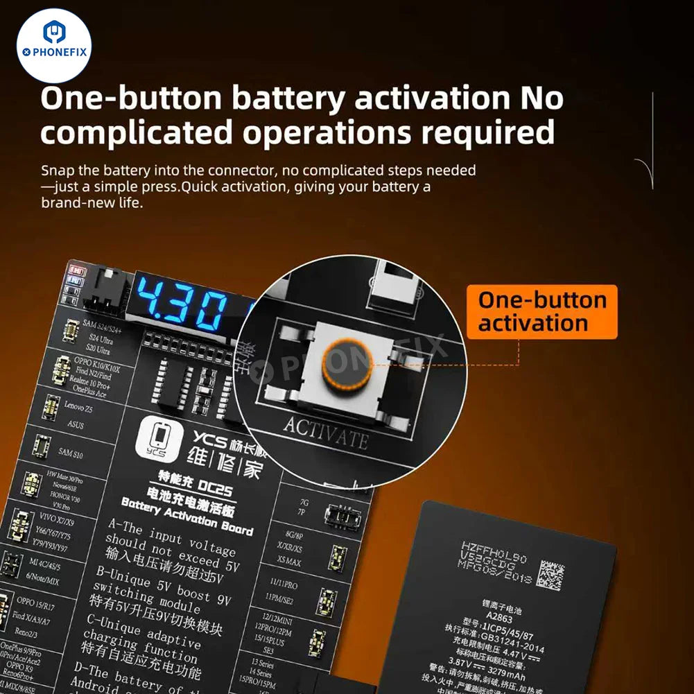 YCS DC25 Battery Charging Activation Board for iPhone 6-16 & Android