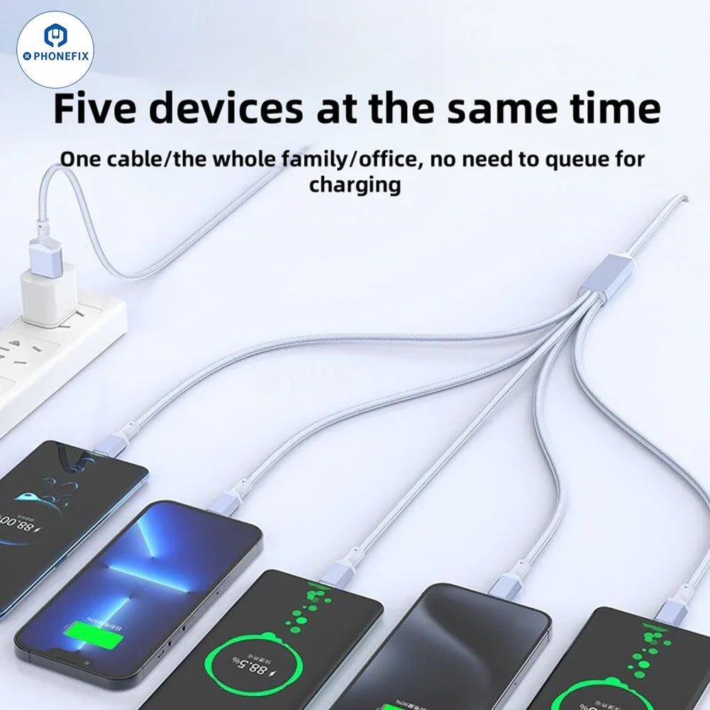 5 in 1 100W Fast Charging Data Cable with USB-C Lightning Micro Port - CHINA PHONEFIX SHOP Team