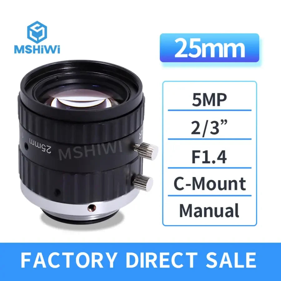 5.0MP C-mount 25mm 2/3 F1.4 Fixed Focus FA Vision Inspection