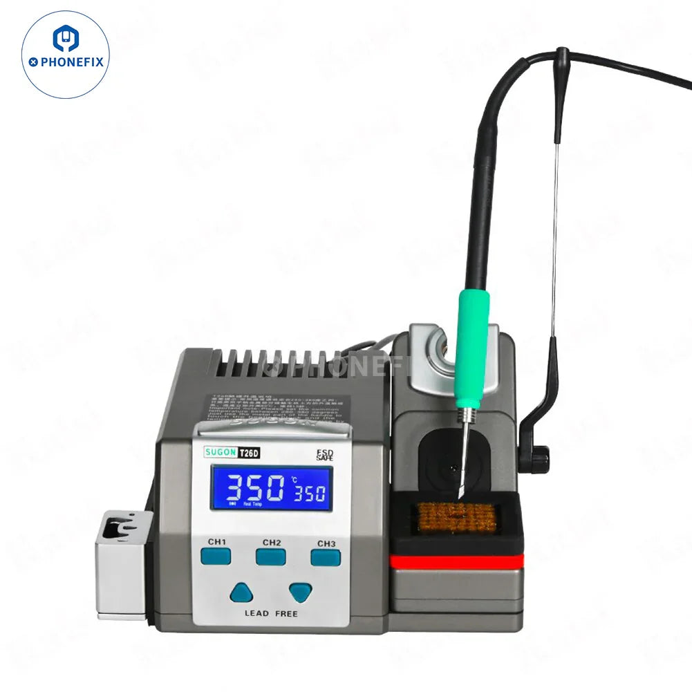Digital soldering station with LCD display and soldering iron, ideal for phone repair tools.
