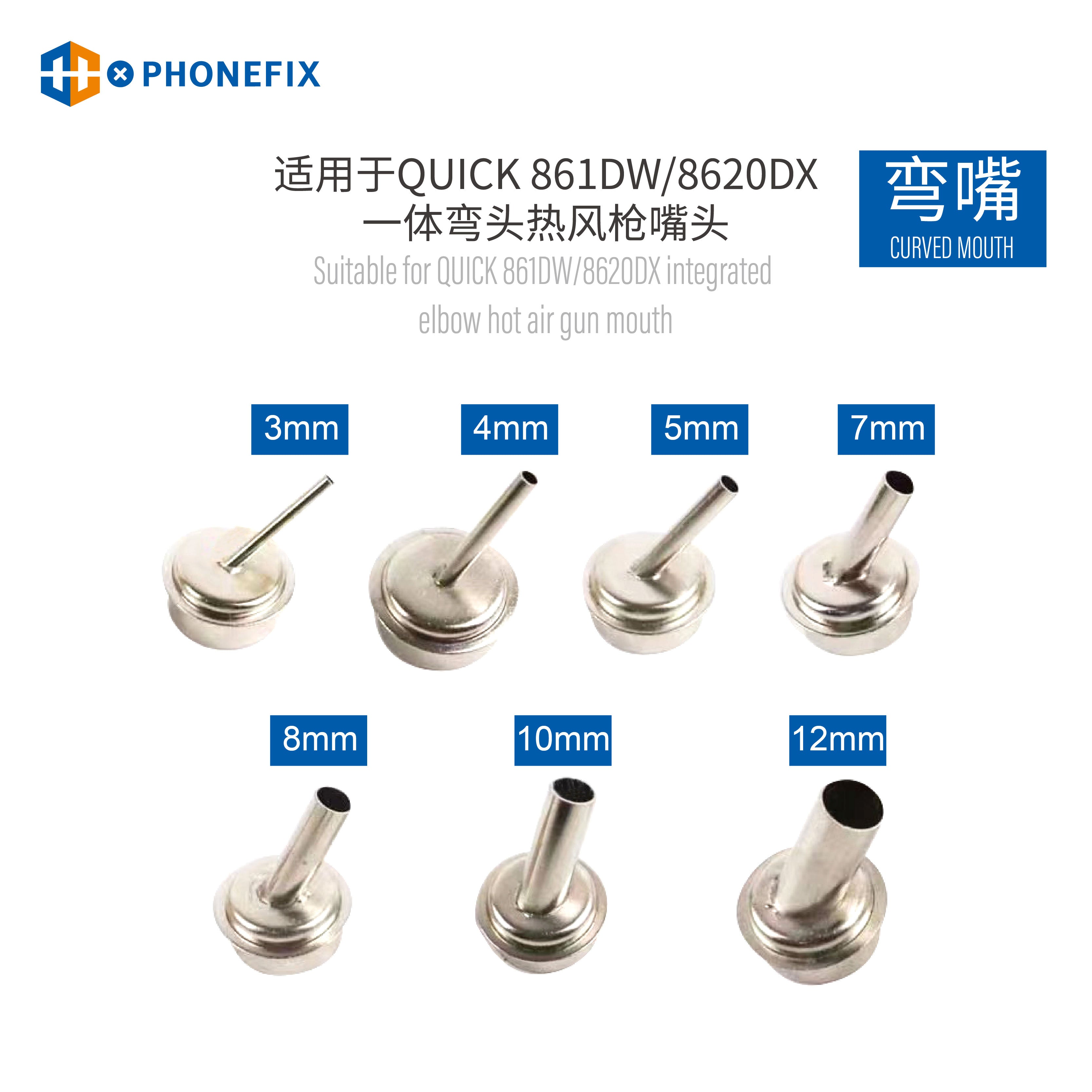 45 Degree Curved Heat Gun Nozzle Sleeve for QUICK 861DW Rework Station