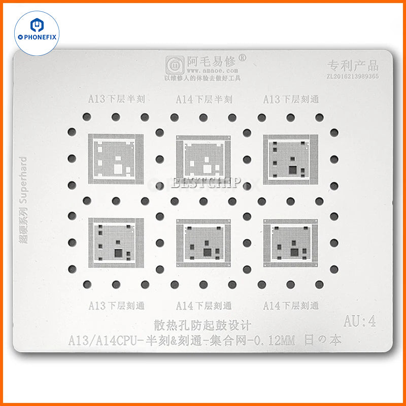 Amaoe AU1-4 BGA Reballing Stenci For iPhone CPU RAM A13 A14