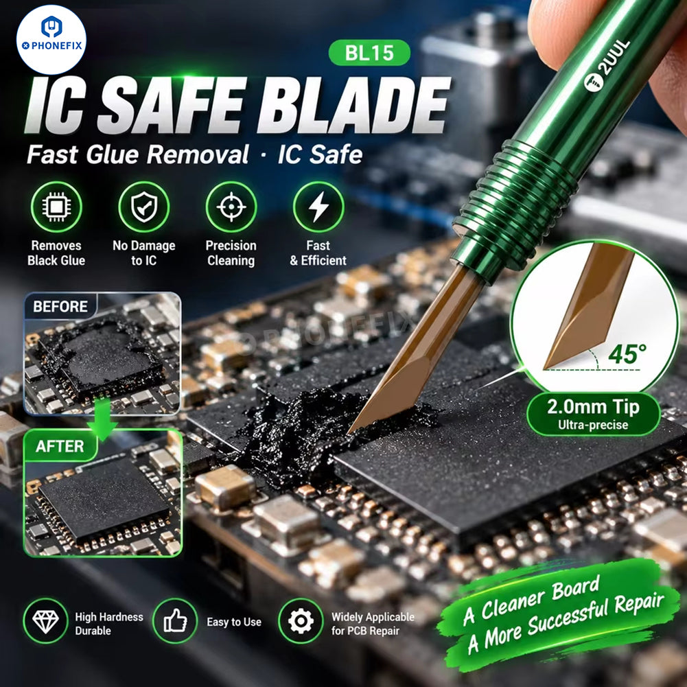 PhoneFix 2UUL BL15 IC glue removal blade for phone and electronics repair, precision tool for removing adhesive and components