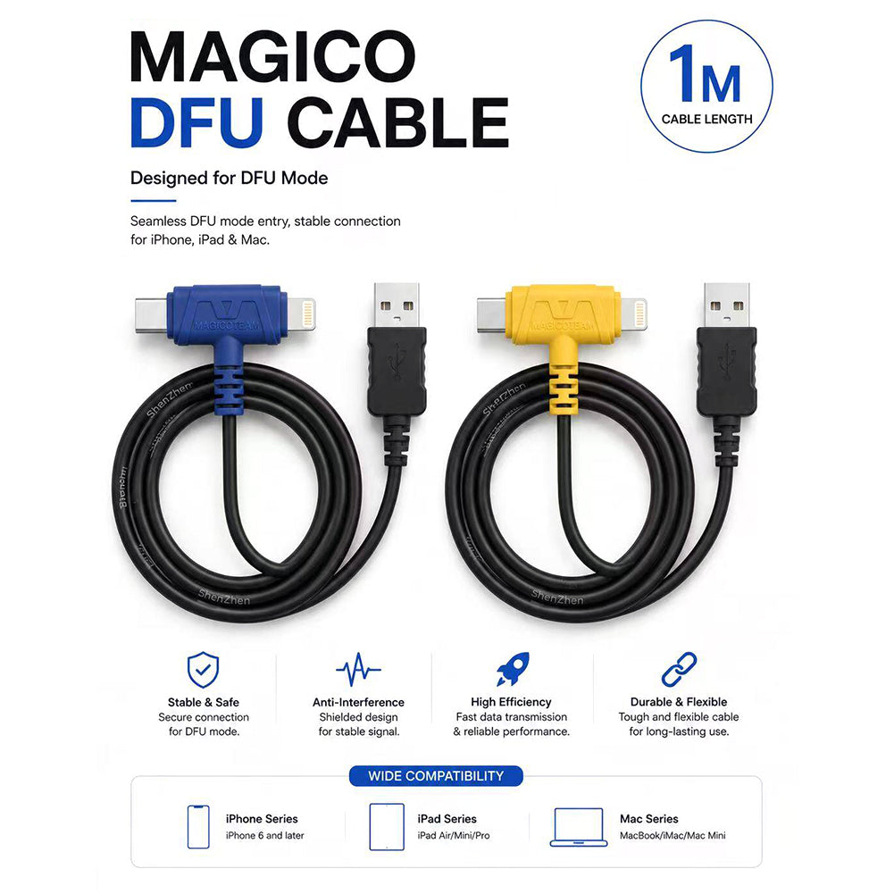 MAGICO 2-in-1 Auto DFU Cable for iPhone 6-17 Series & iPad & MAC