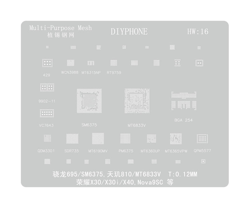 Amaoe BGA Reballing Stencil For Huawei CPU RAM WIFI IC HW1-HW18