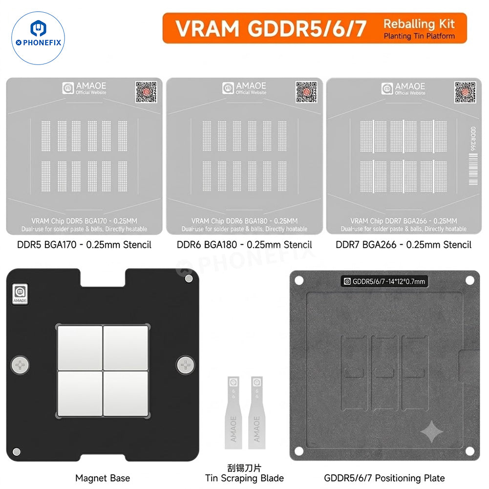 AMAOE GDDR7 GDDR6 GDDR5 BGA Reballing Platform with Stencils