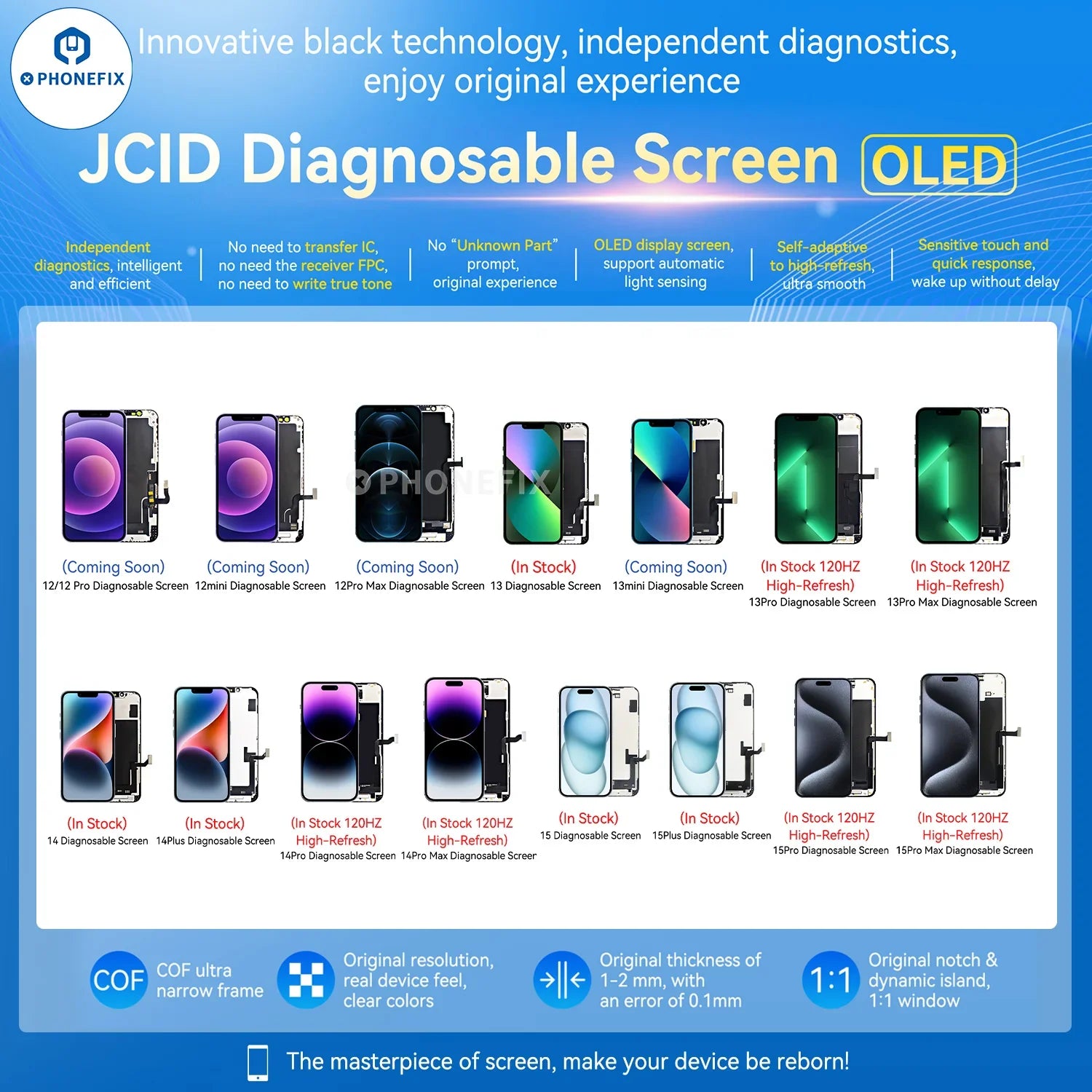 JCID iPhone 12-16 Diagnostic OLED Screen No IC Transfer Required