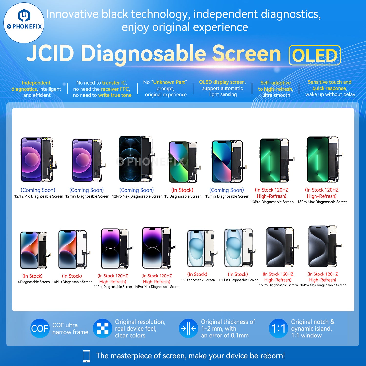 JCID iPhone 12-16 Diagnostic OLED Screen No IC Transfer Required