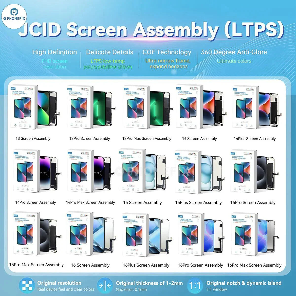 JCID LTPS FHD 120HZ Screen Assembly for iPhone 12-16 Pro Max