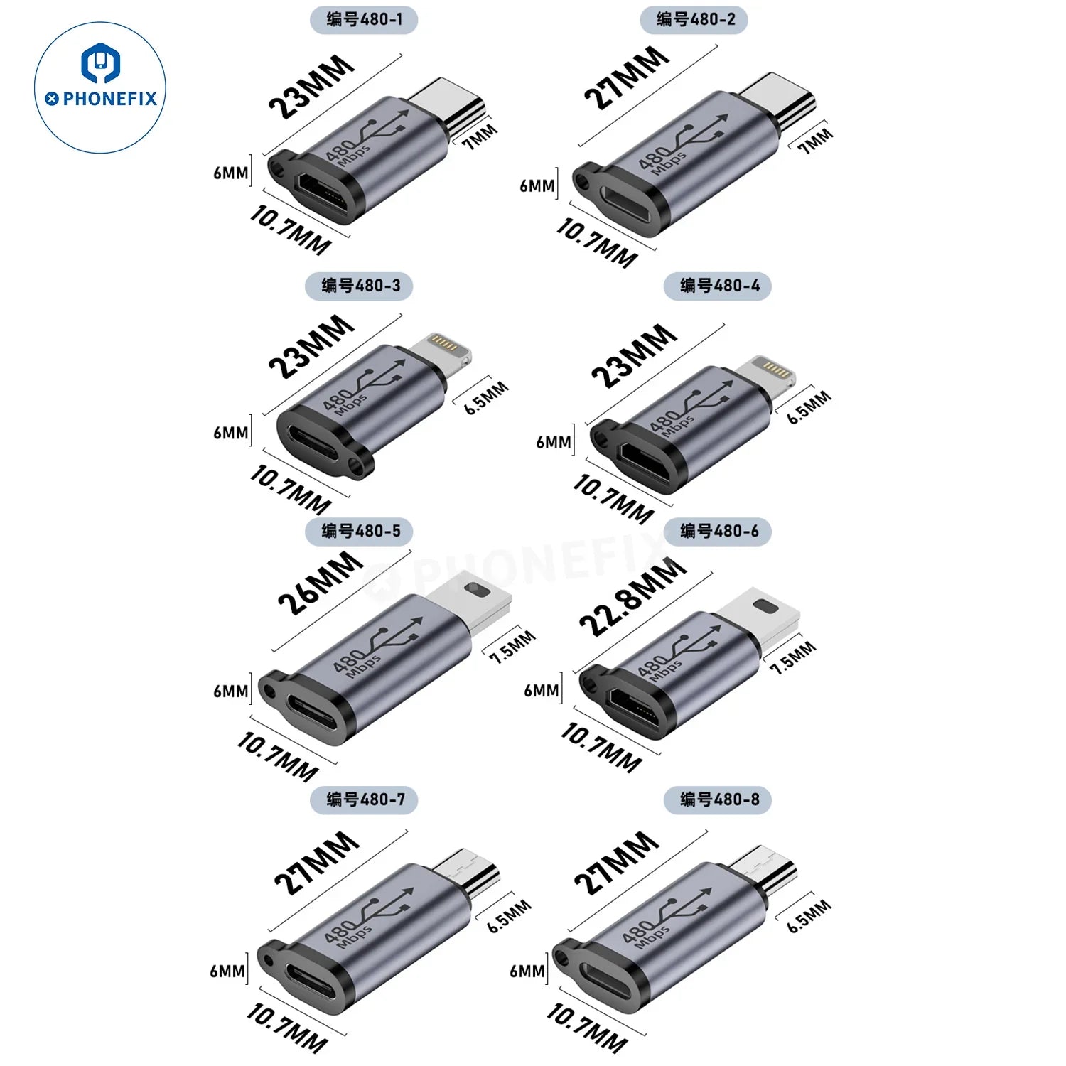 MINI Type-C Female/ Male Lighting USB Phone Adapter