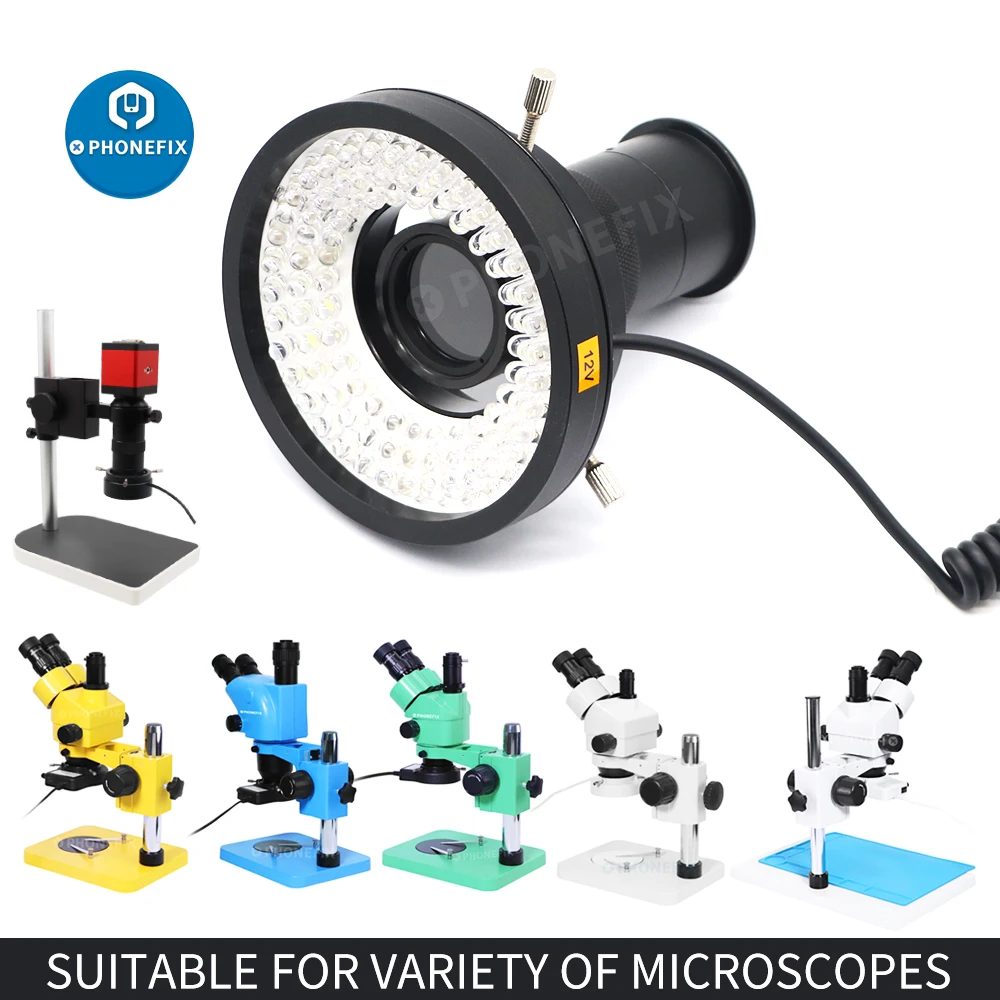 96 LEDs Microscope Ring Light Illuminator Lamp Side Light with Adapter