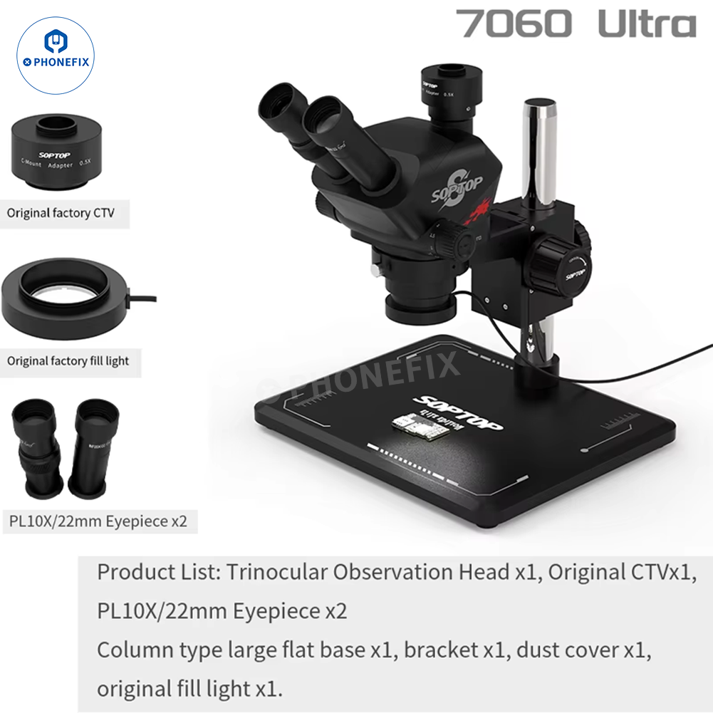 SOPTOP 7-60X Ultra Trinocular Stereo Microscope with 4K Camera