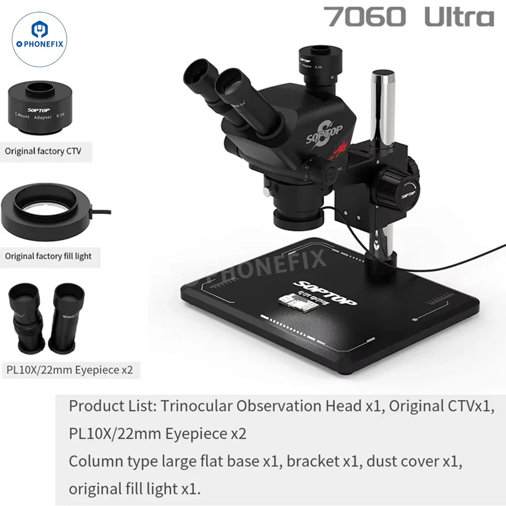 SOPTOP 7-60X Ultra Trinocular Stereo Microscope with 4K Camera