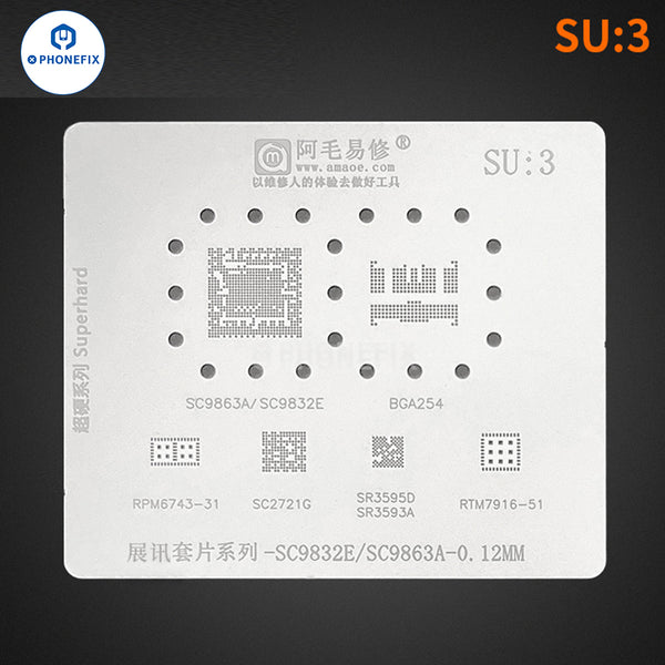 AMAOE BGA Reballing Stencil Spreadtrum CPU SU1 SU2 SU3 0.12mm