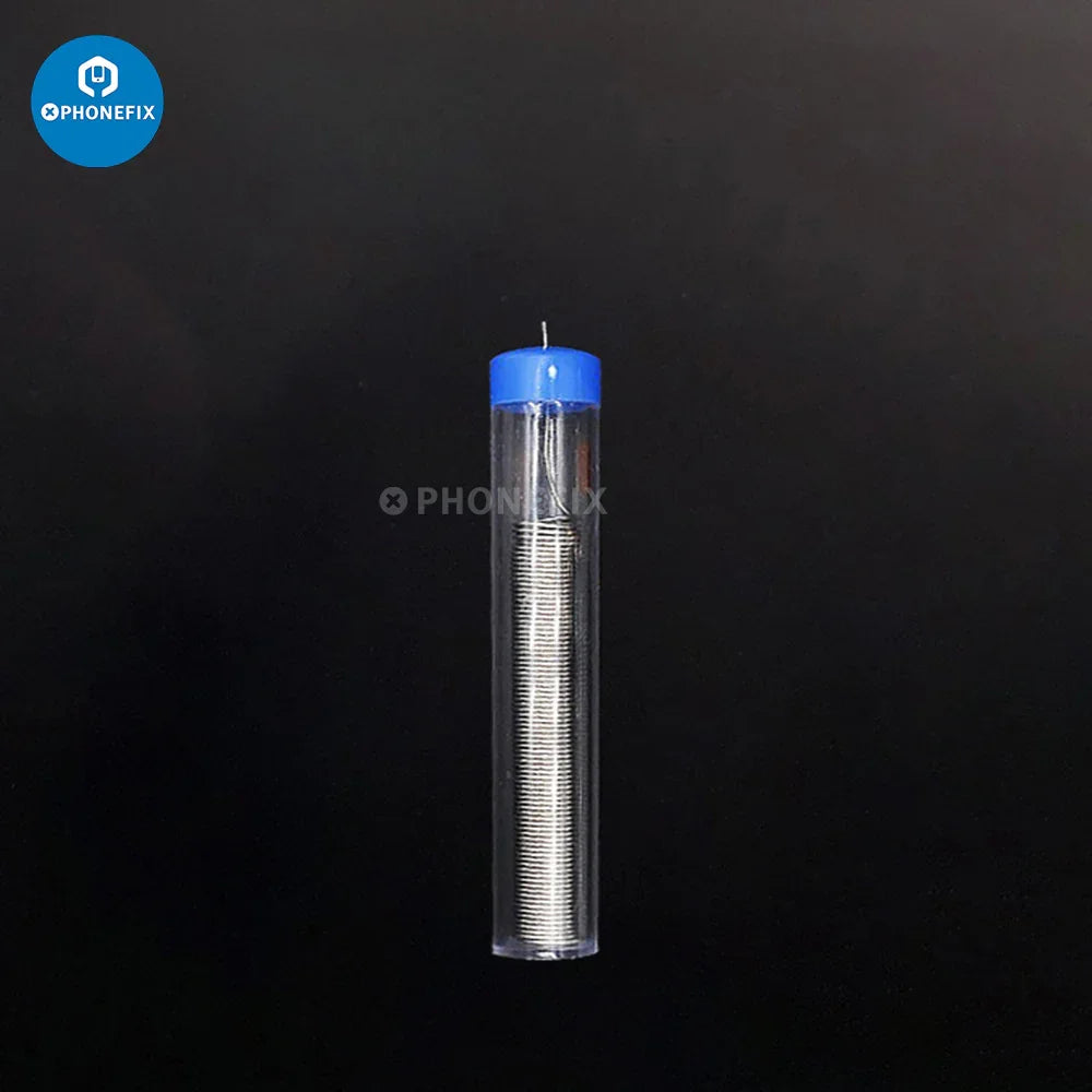 Soldering wire in a transparent plastic tube with blue cap for mobile phone repair