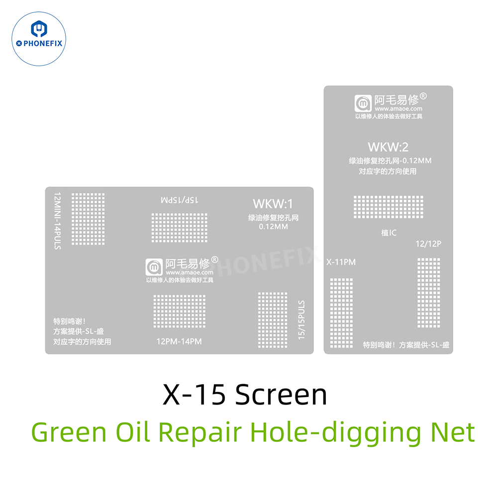 AMAOE iPhone X-15 Pro Max Screen IC Green Oil Digging Hole Stencil
