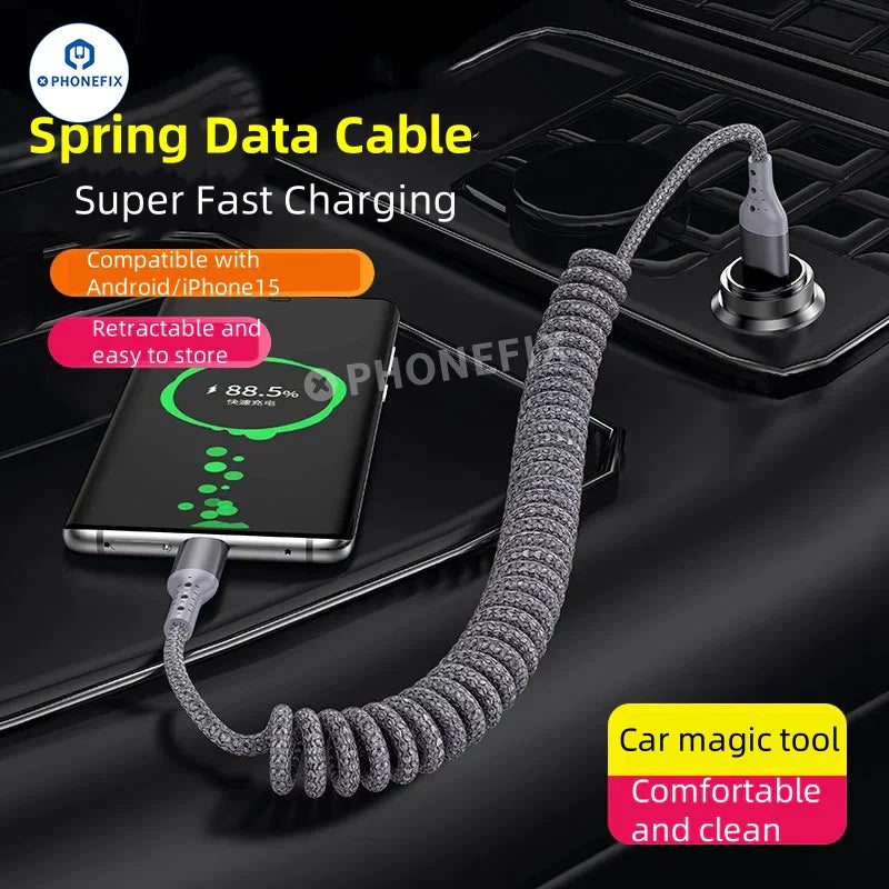 CarPlay Coiled Charging Data Cable for iPhone Android Phones - CHINA PHONEFIX SHOP Team