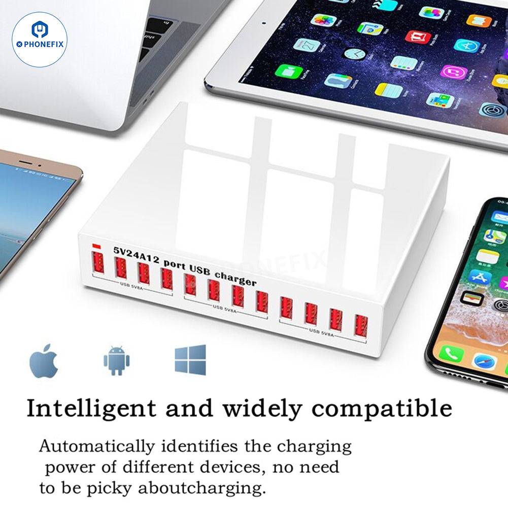 150W 12-Port USB Charger For iPhone iPad Fast Charging Station