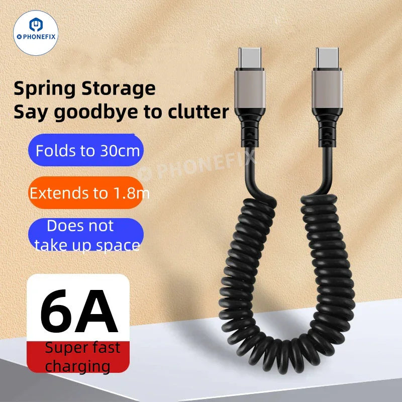 Car Spring Retractable 6A Super Fast Charging Data Cable - CHINA PHONEFIX SHOP Team