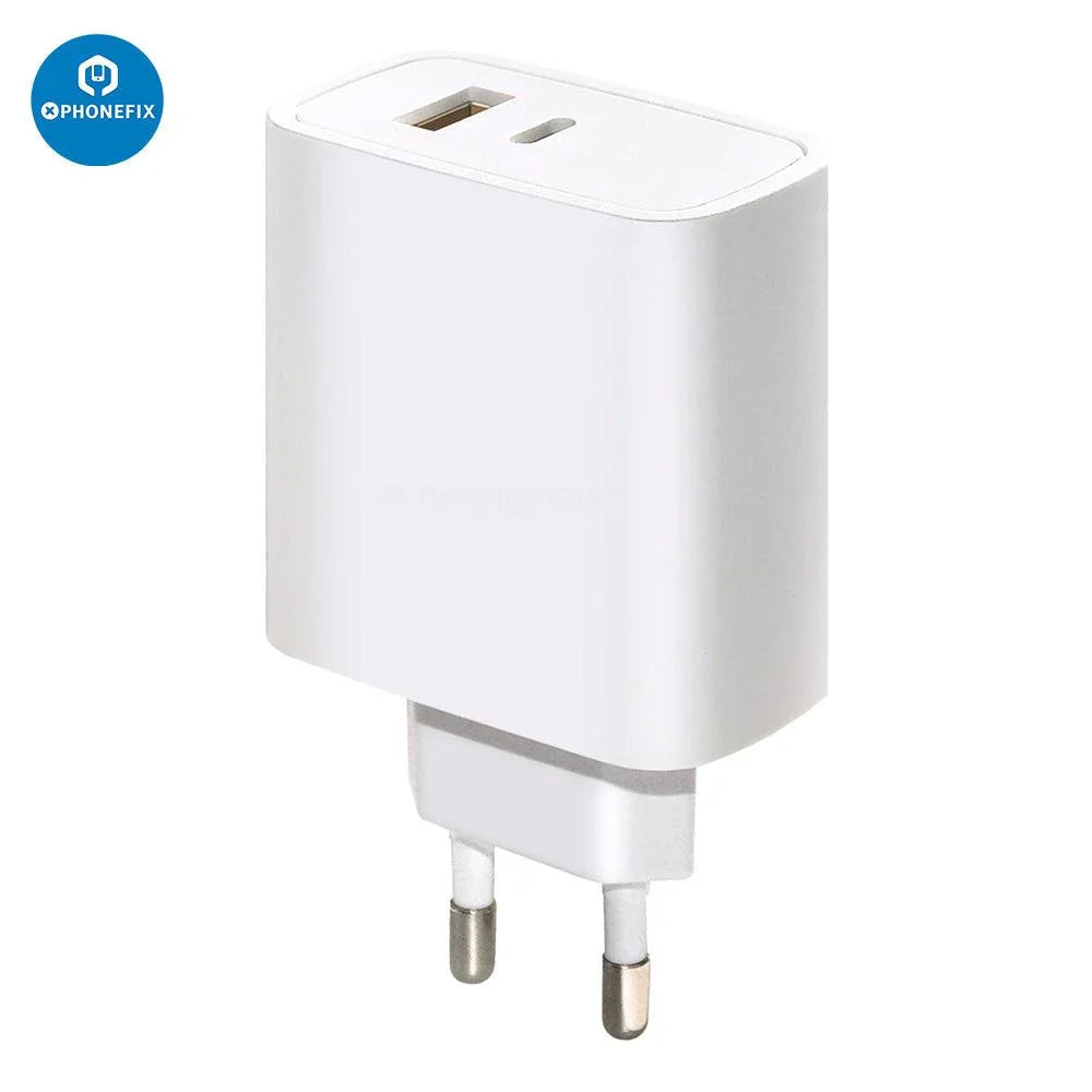 CHINA PHONEFIX USB-C and USB dual port PD power adapter for iPhone, iPad, and MacBook with compact design
